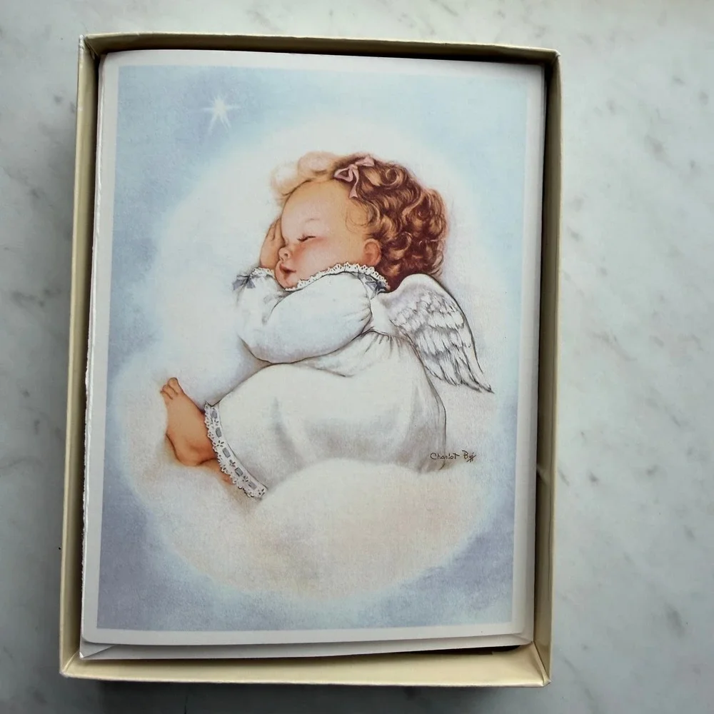 VTG Marian Heath Note Cards Blue Angel Baby‎ Sleeping Cloud Partial Set Six